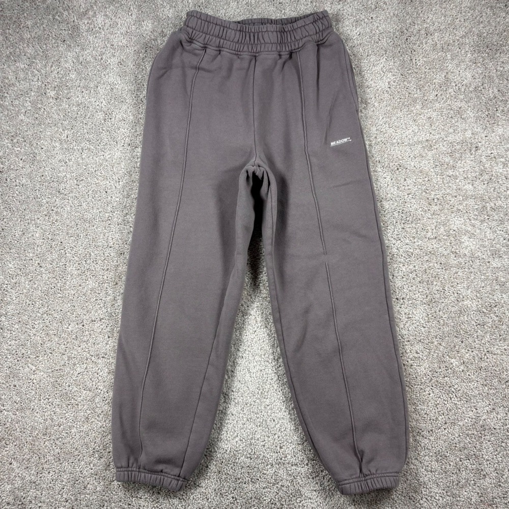 Meadow Women Pintuck Joggers Mauve Gray High Rise Fleece Sweatpants Small